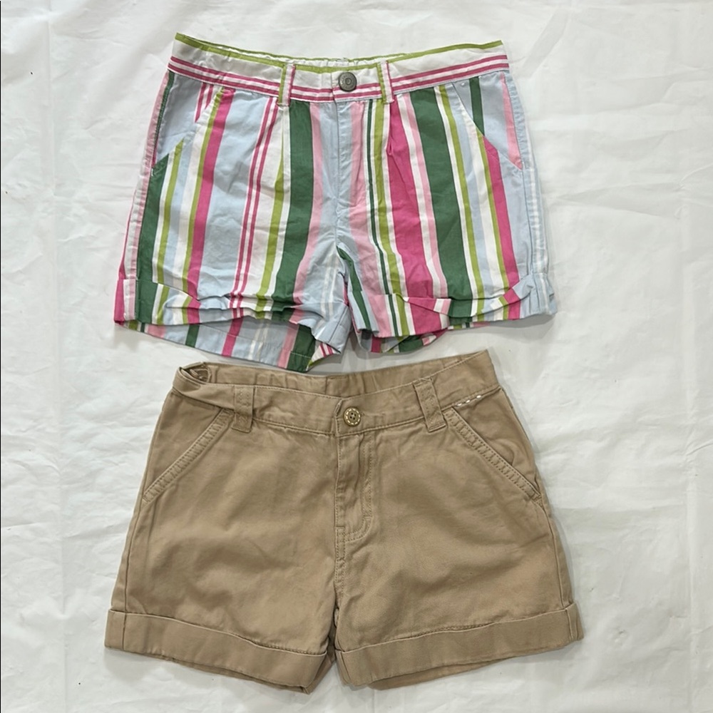 Gymboree Pink and Green Striped Casual Shorts and Tan shorts